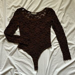 SOLD!! Bisou bisou brown lace bodysuit